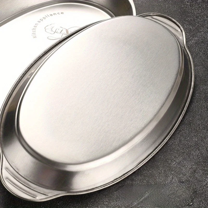304 Stainless Steel Fish Plate Grilled Fish Plate Creative Barbecue Snack Type Dish Oval Steamed