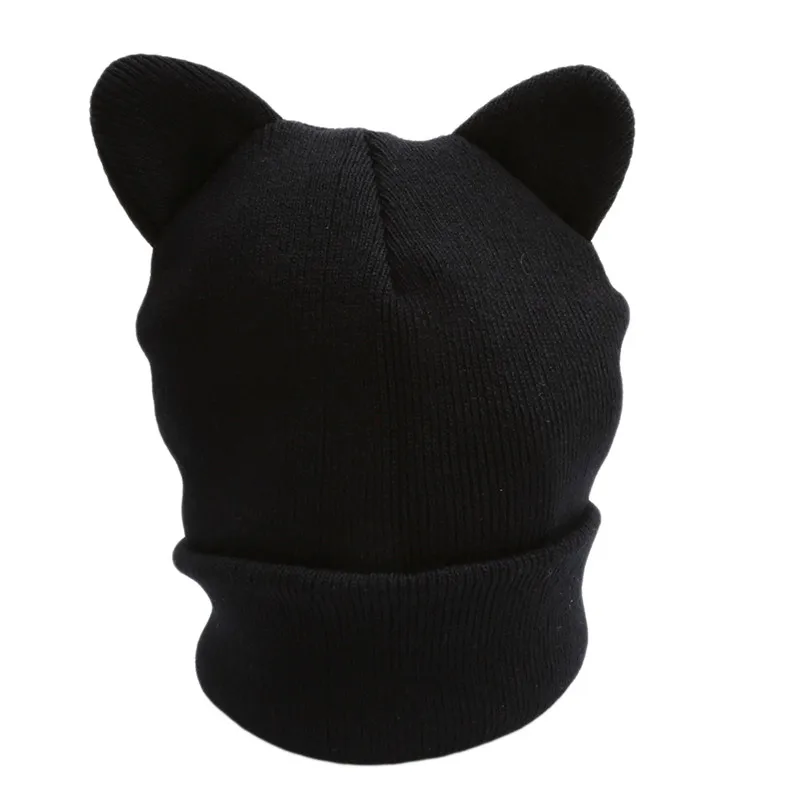 Lovely Warm Winter Casual Skullies Beanies Hat Hot Fashion Design Wool Cap Hat Gray White Cute Cat Ears Knitted Hat 5
