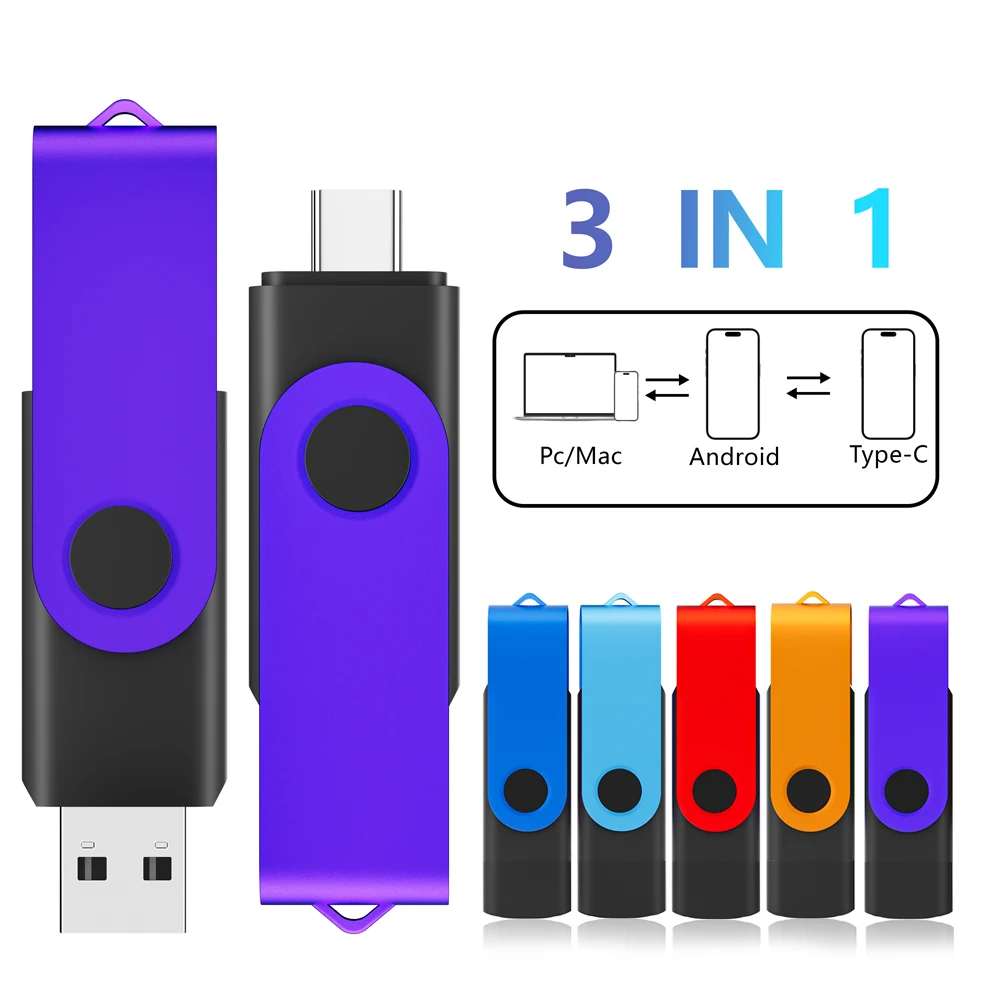 새로운 16GB USB 타입-C 2 in 1 펜 드라이브 4GB 8GB 메모리 스틱 32GB 플래시 드라이브 64G 128GB 컬러 U 디스크 선물 키 체인