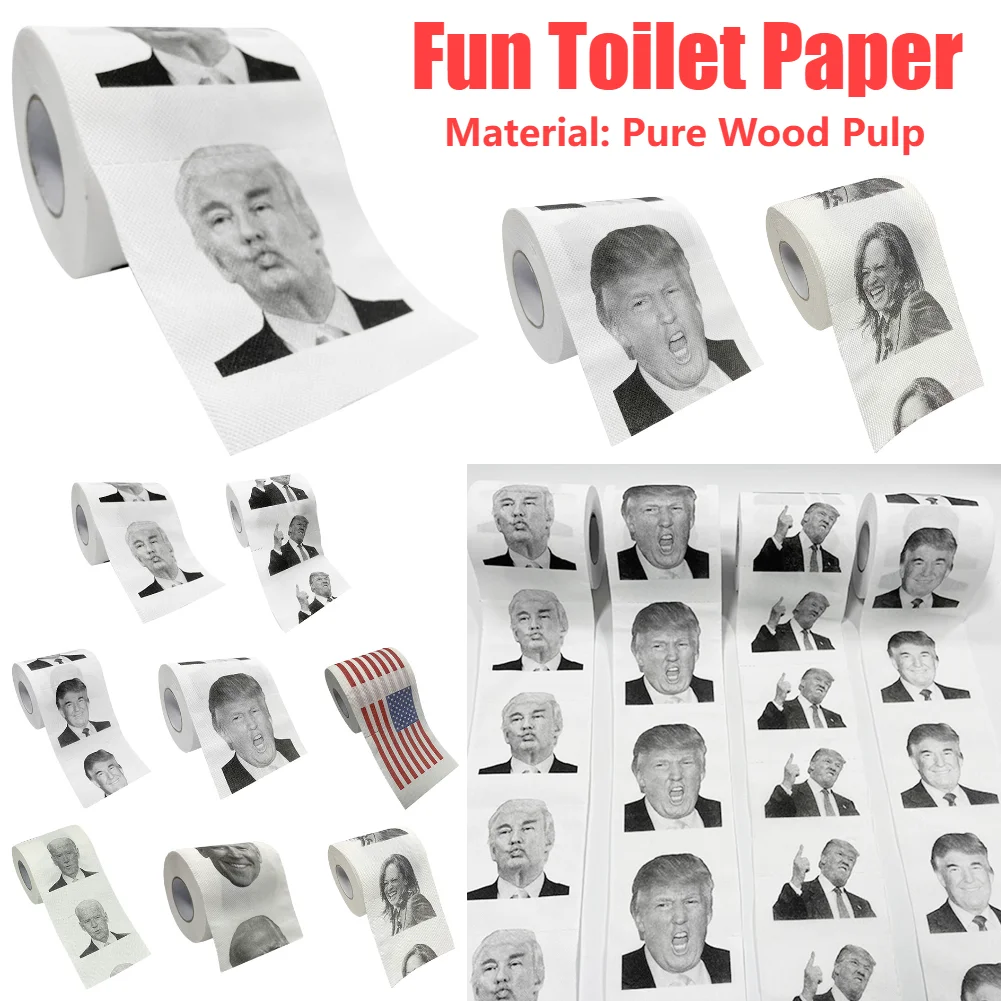Donald Trump Toilet Paper Roll Tissue Fun Paper Tissue Novelty Toilet Prank Gift Dustless Nontoxic Bathroom