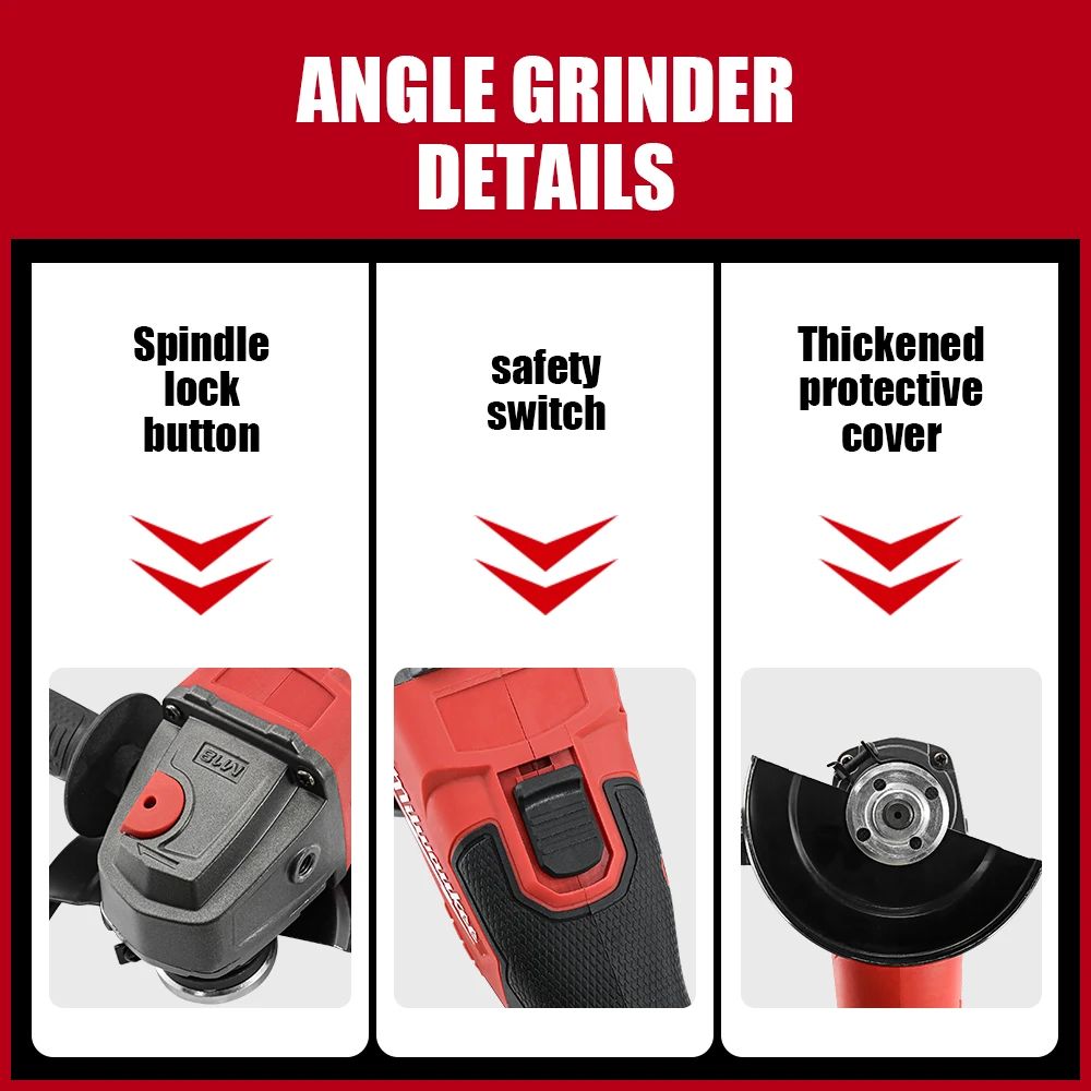 125mm Brushless Cordless Angle Grinder – Electric Power Tool with No-Lock Paddle Switch | Professional Cutting & Polishing Grinder 4