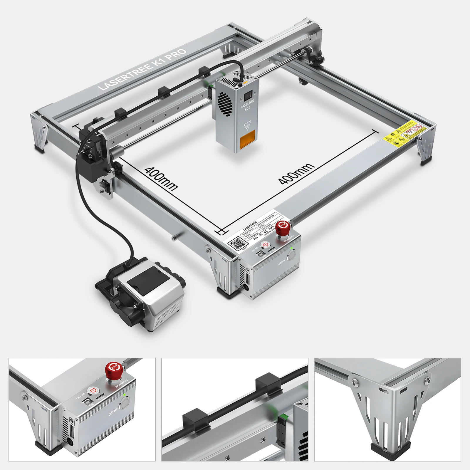 레이저 트리 K1 프로 레이저 조각기, 레이저 모듈 조각 절단기, 블루 라이트 CNC 기계, 30W, 450 ± 5nm, 400 × 400mm