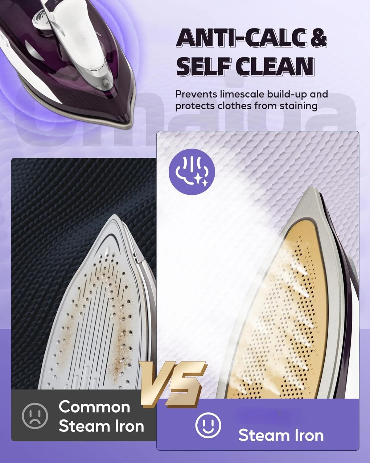 Steam iron, double-layer fast heating ceramic bottom plate, clothing iron, self-closing, adjustable precise thermostat dial 6