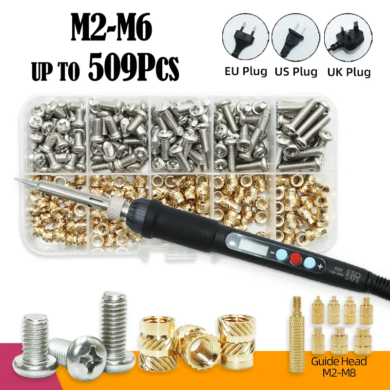 Heat Set Insert Soldering Iron Tip M2 M3 M4 Machine Screw and Brass Insets Nut Computer Bolt Thread Insertion Kit 3d Prints Tool image 1