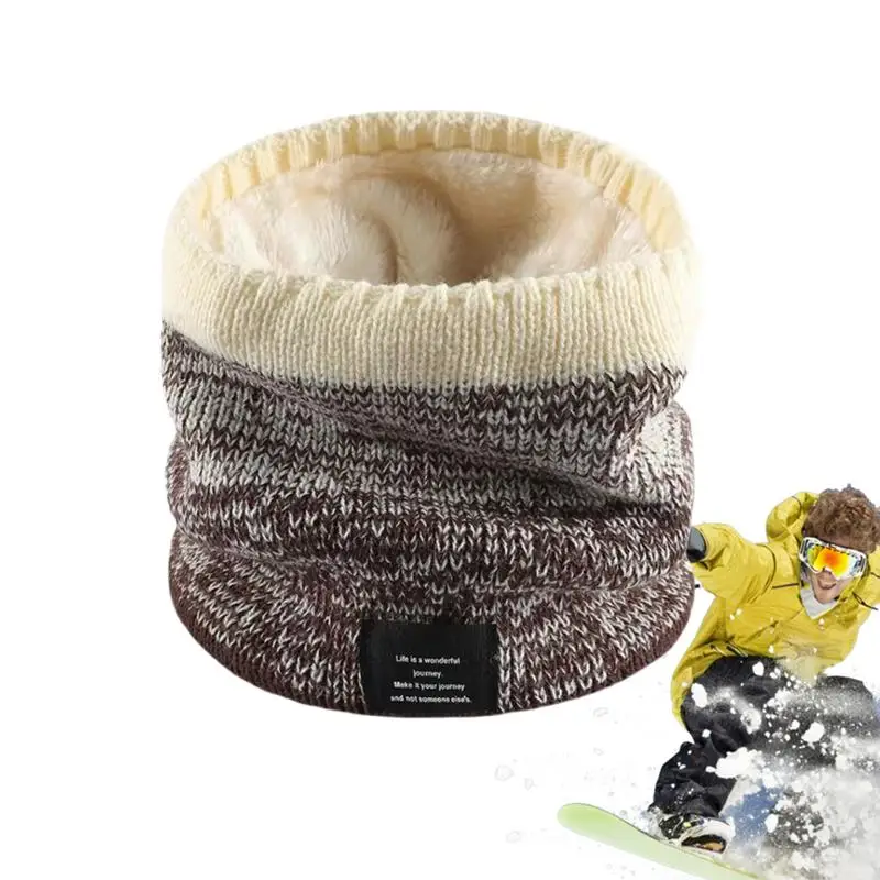 Winter Scarf Fleece Lined Warm Knitted Scarf Windproof Thick Circle Loop Scarves Breathable Bandana Skin-Friendly Solid Scarf