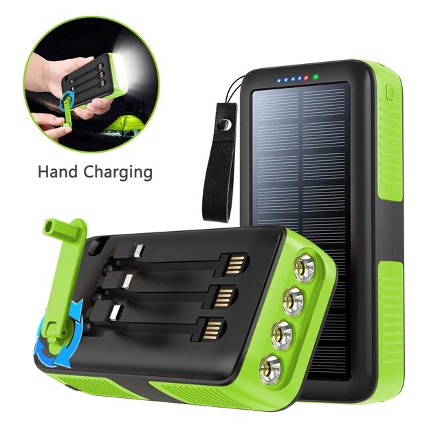 61200mAh Hand Crank Solar Power Bank 2 USB Portable Charger