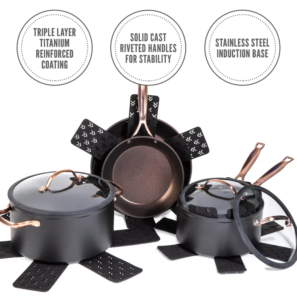 Thyme & Table Nonstick 12-Piece Cookware Set, Rose Gold pot set pots and pans  cookware set non stick - AliExpress