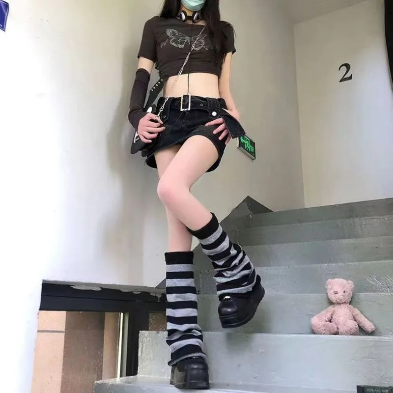 Autumn and Winter American Stripe Retro Y2K Personalized Spicy Girl Harajuku Style Wide Leg Socks Set Calf Set