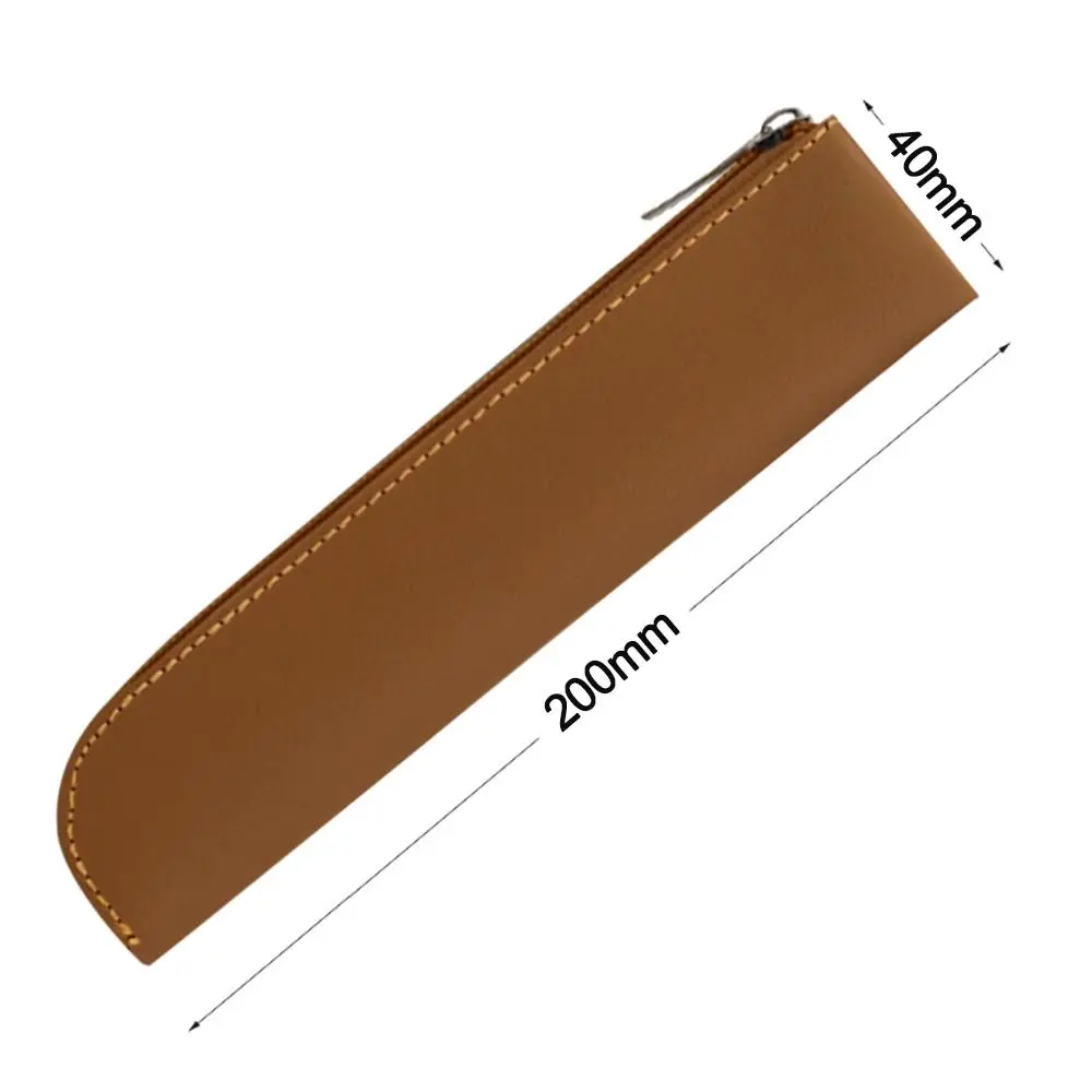 PU Leather Pen Pouch Solid Color PU Pencil Bags Large Capacity Pen Bags Holder Zipper Pencil Case Lightweight Office Supply
