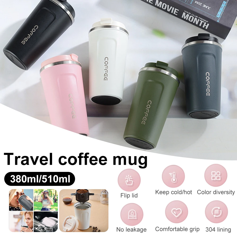 380ml/510ml Insulated Coffee Mug Stainless Steel Vacuum Travel Mug  Leakproof Portable Coffee Cup with Lid Reusable Keep Hot Cold - AliExpress