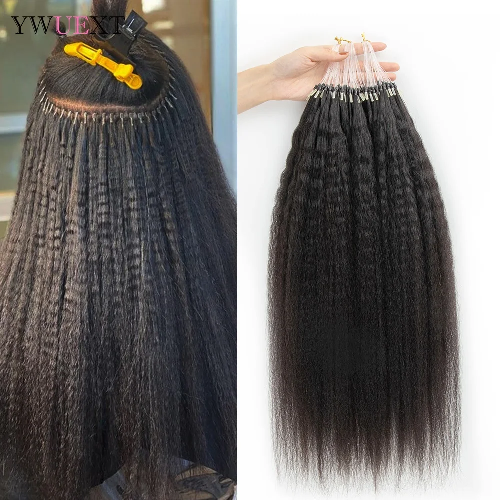 12"-26" Kinky Straight Micro Loop Hair Extensions Natural Black Human Hair Micro Link 50pcs/pack For Black Women