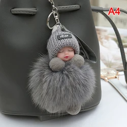 Fluffy Pompom Sleeping Baby Keychain - Charming Plush Doll Keyholder & Decorative Accessory (A4)