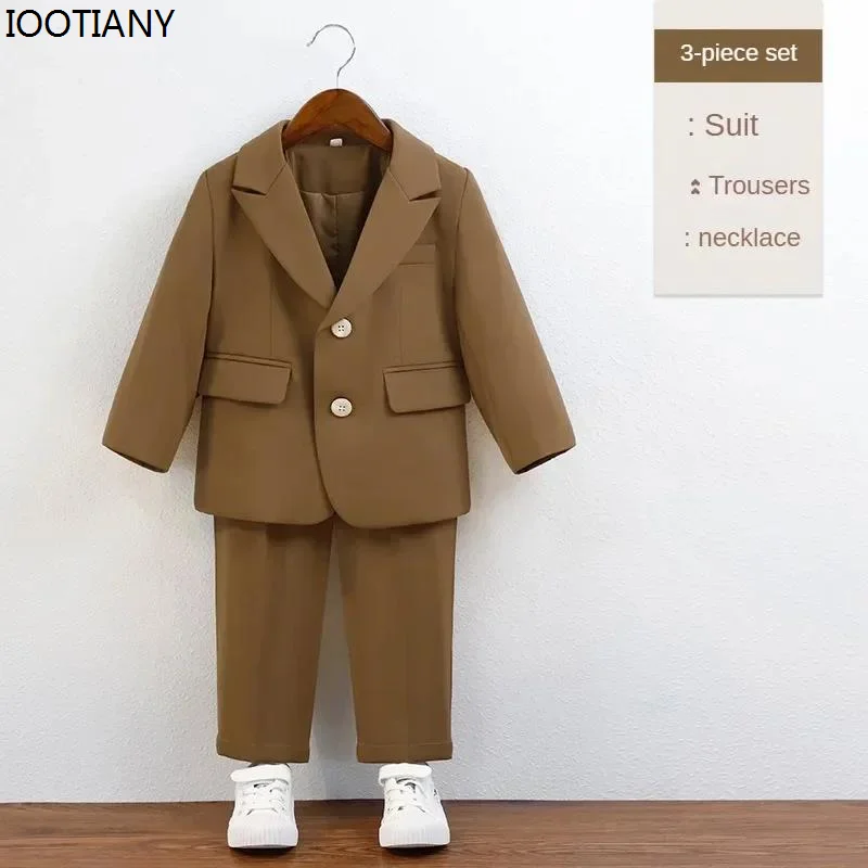 Abiti uniformi scolastiche per bambini Primavera 2024 Cachi Belli ragazzi Abiti di compleanno Casual Bambini Piano Performance Blazer Set 2 3 Y - immagine 6
