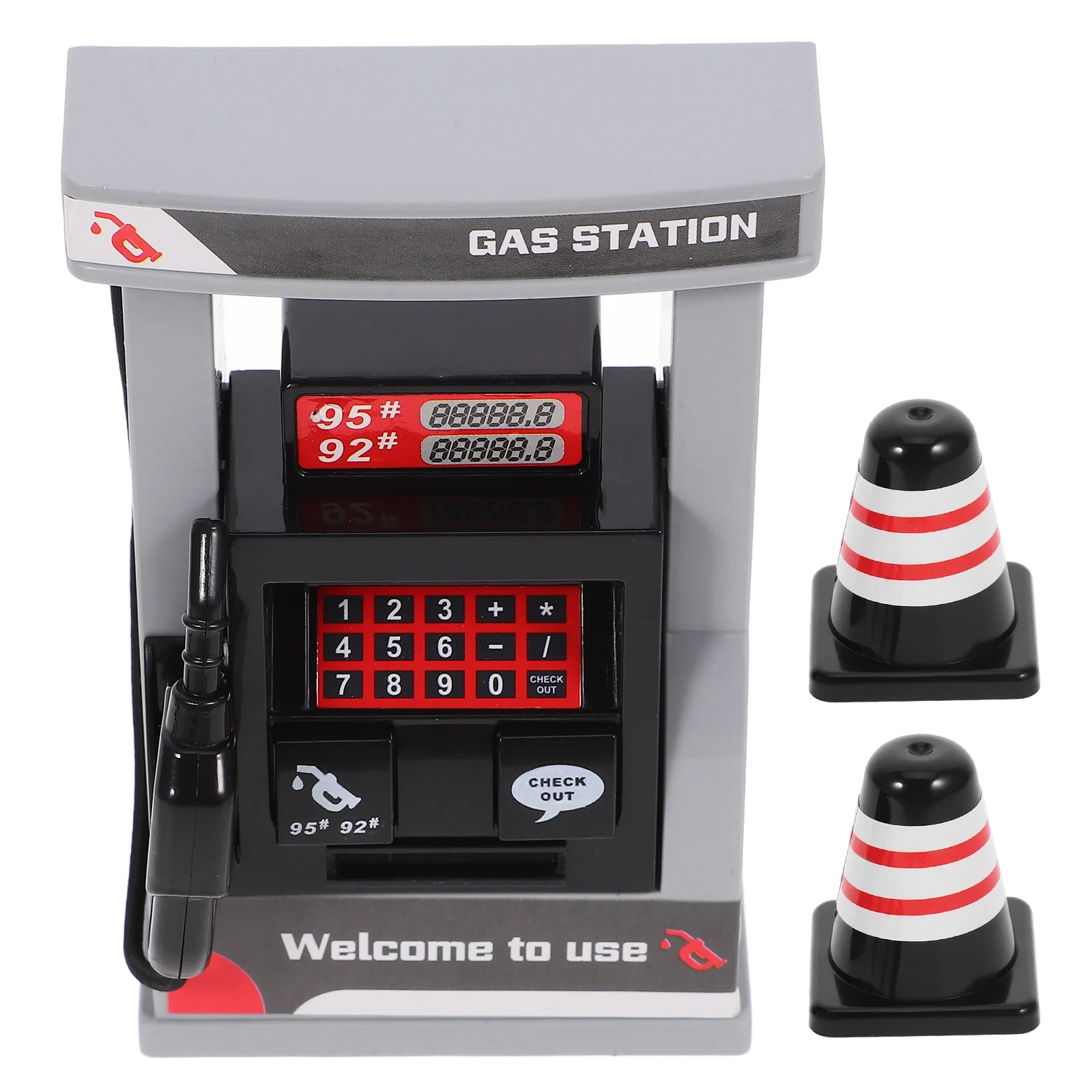 Mini Gas Station Toy Play House Simulation Plus 2 Roadblocks Children's Toys Boy Pump Miniature Decor
