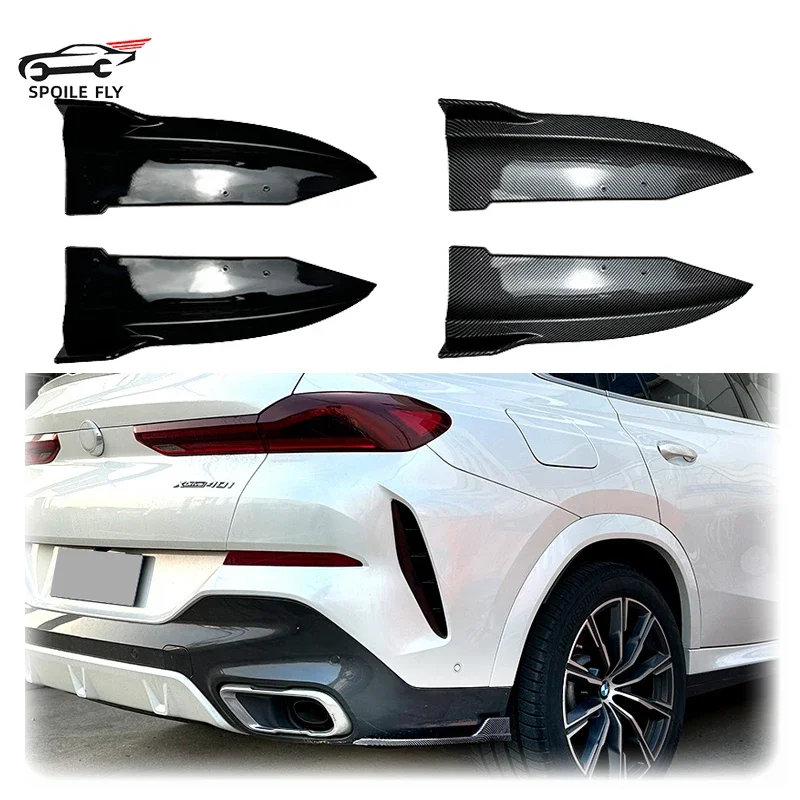 2X 2020 2021 2022 For X6 G06 M Sport Car Rear Bumper Lip Side Spoiler Splitter Canards Diffuser By ABS Glossy Black Body Kit