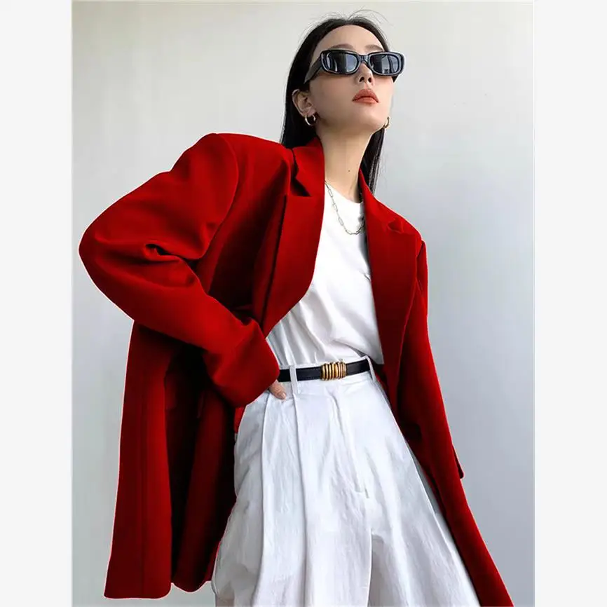 Women's Casual Blazers Jackets Suits Coats Autumn 2024 Fashion Straight Cut Polyester Long Sleeve One Button Pure Color - 5
