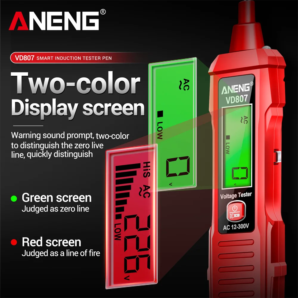ANENG VD807 One-word Induction Portable 50/60Hz Smart Electric Pen Tester NCV Sensor AC 12-300V Non-contact Wire Detector Tools BEST SELLERS