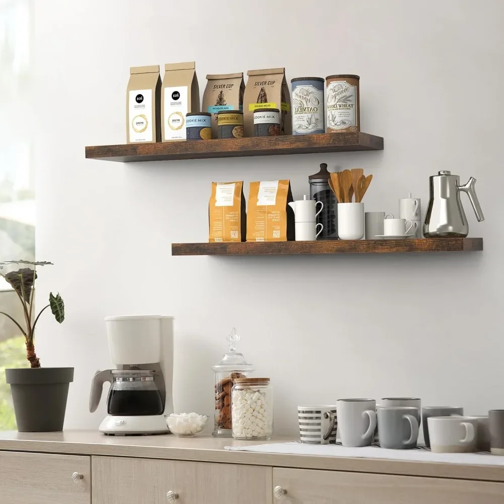 Floating Shelves for Wall, 36" Wall Mounted Rustic Wood Shelves for Bathroom, Bedroom, Living Room(Rustic Brown,Set of 2) 6