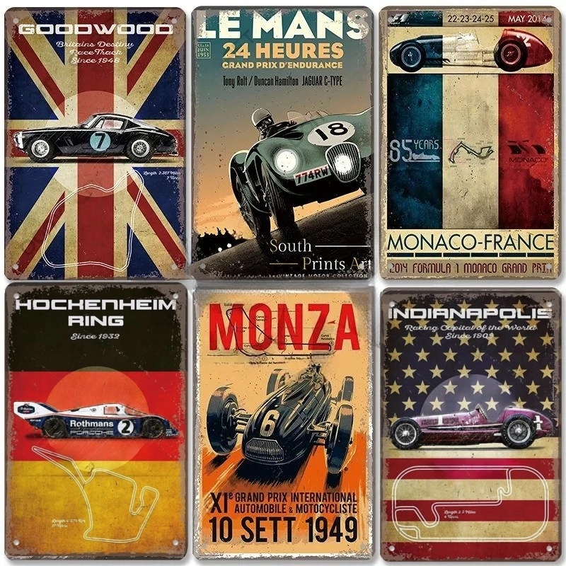 Vintage Metal Tin Signs Racing Car Plaque Decor F1 Racetrack Metal ...