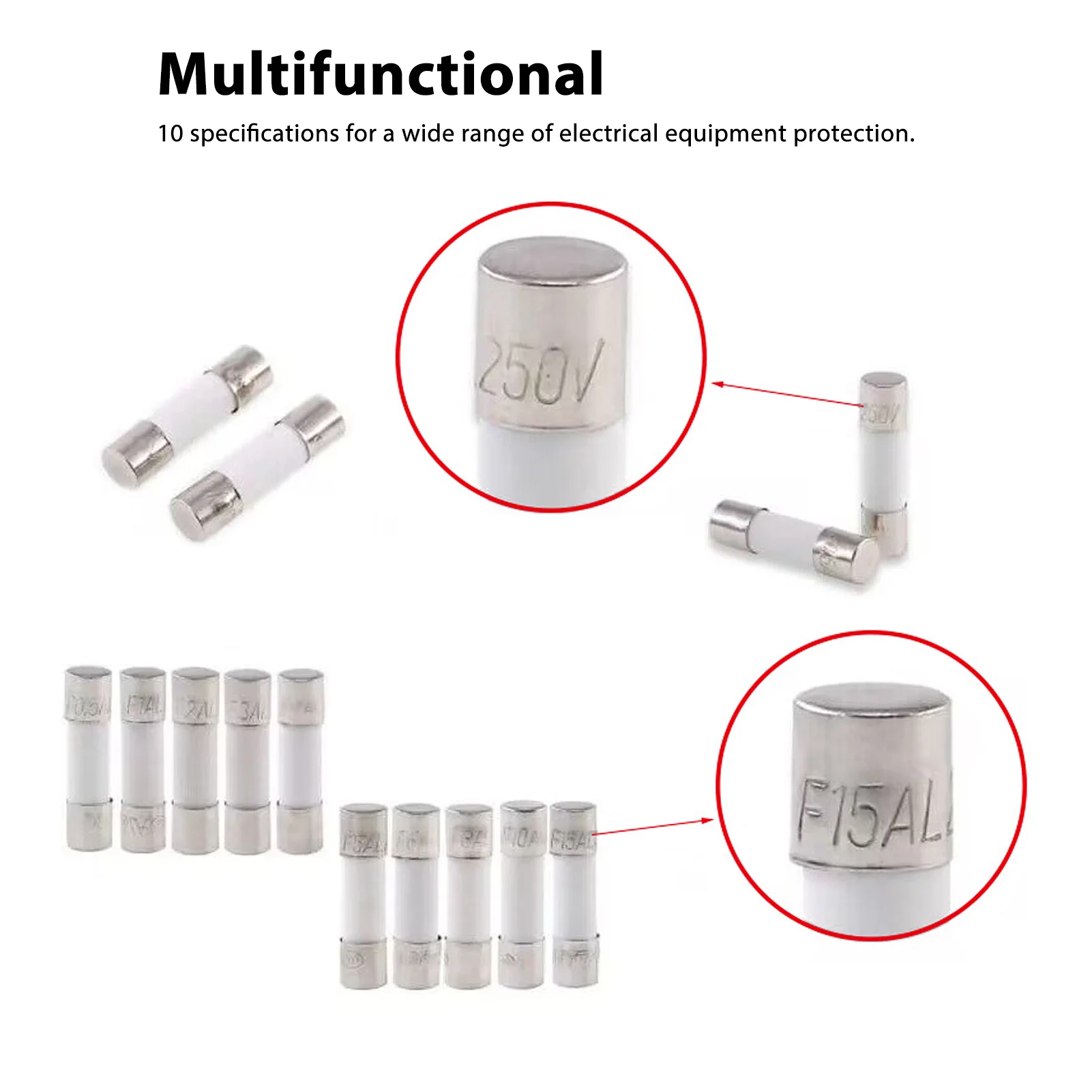 100PCS Set Tube 5x20mm Multifunctional Ceramic Tube Assortment Kit 250V 0.5A to 30A