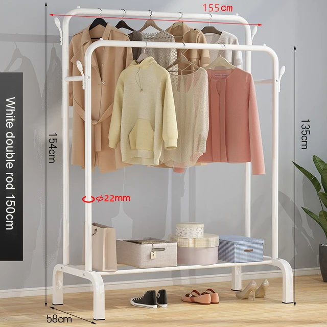 Garment Rack Floor Standing Clothes Hanger Double Pole Coat Rack Wardrobe Clothing Drying Rack Mobile Cloth Rail Home Furniture W Double rod 150cm