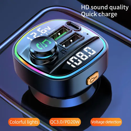 블루투스 5.0 FM 송신기, 차량용 핸즈프리 라디오 변조기, MP3 플레이어, 22.5W USB, 초고속 충전 어댑터 3