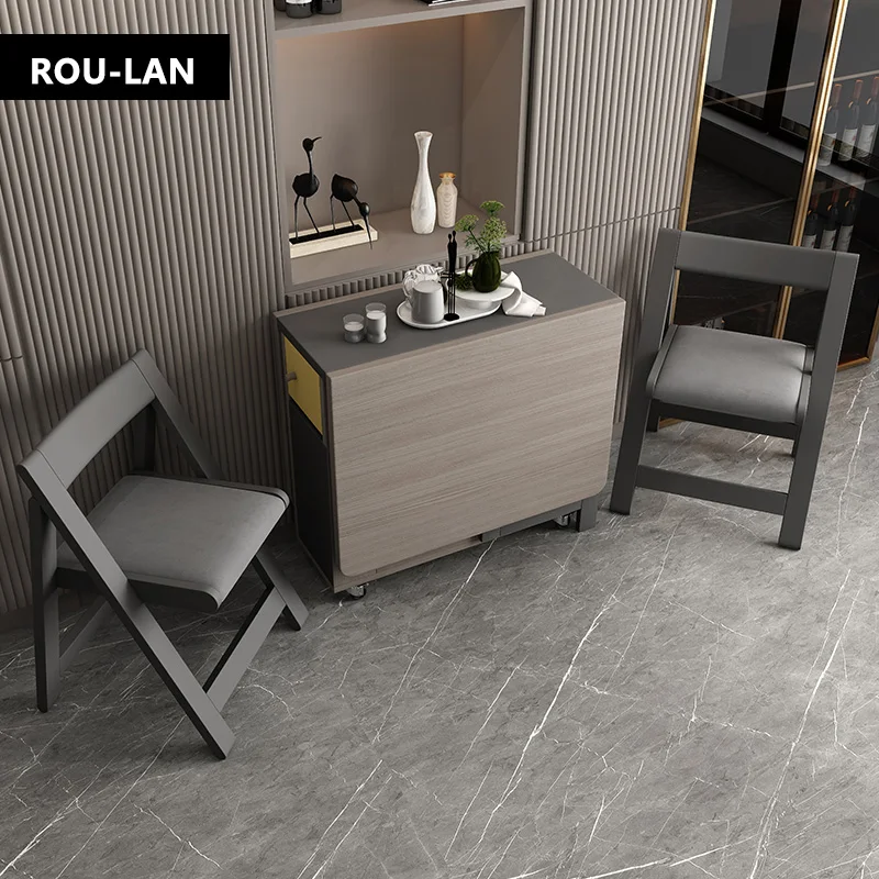 Folding Dining Table with Storage Rack and Two Storage Drawers Movable Kitchen Table Extendable Versatile Space Saving dining table chair combination