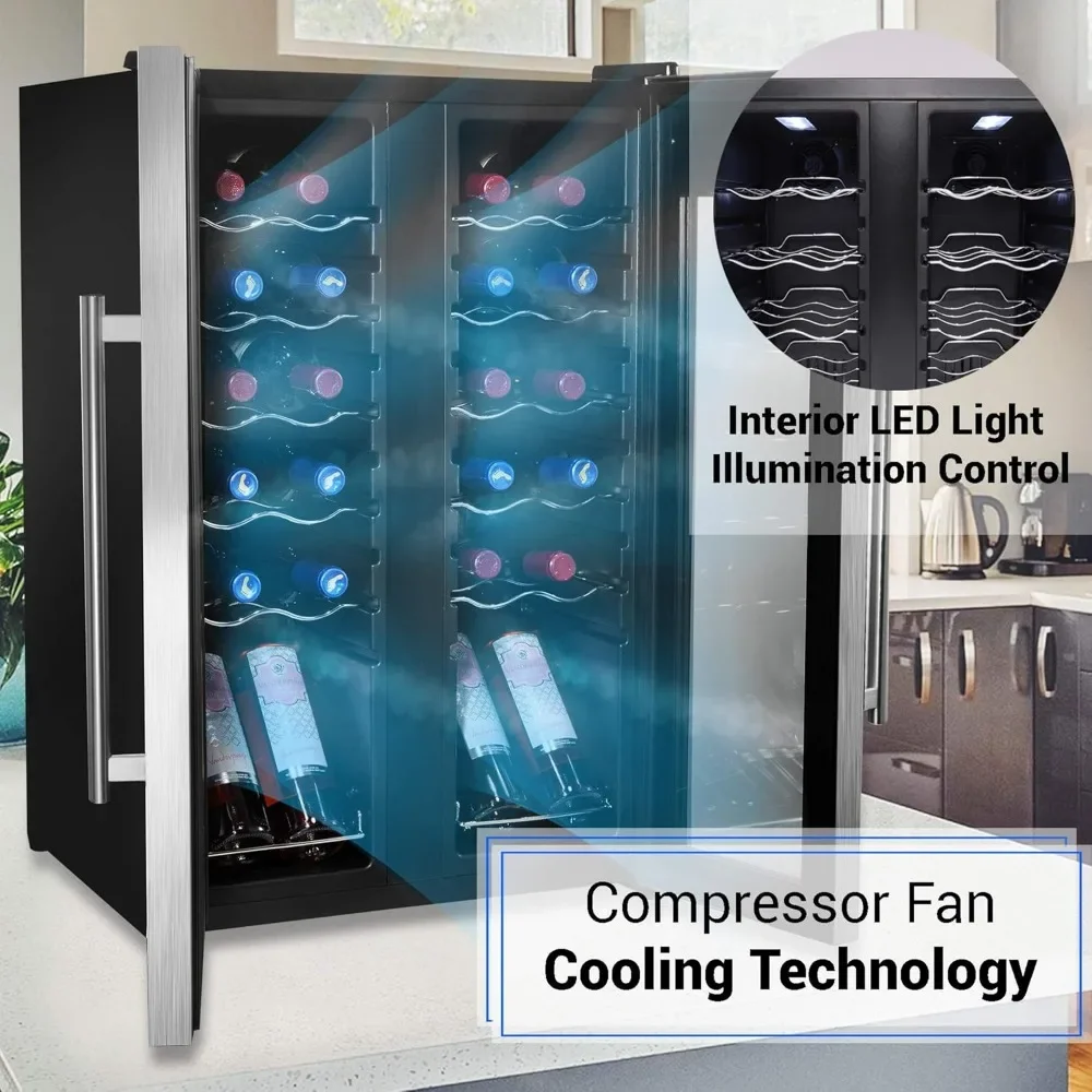 Bar Cabinet ,24 Cellar Cooler for White and Red Wines Chiller, 24 Bottle Dual Zone-Stainless Steel,Bar Furniture