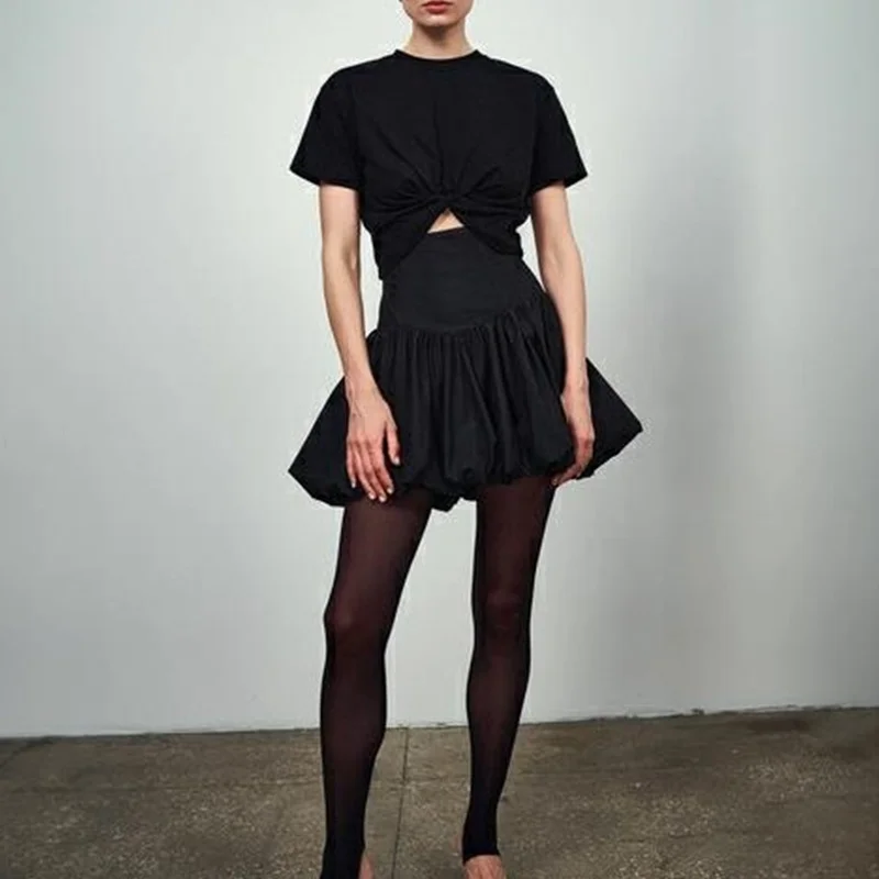 Falda Bud Y2K, ropa elegante para mujer, color sólido, cintura alta, línea A, minifalda, faldas de fiesta de noche de los años 2000, ropa de calle
