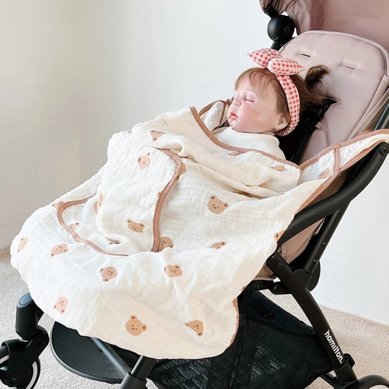 Baby Bear Swaddle Wrap Summer Windproof Multifunctional Baby Blanekt Soft Cotton Cloark Cape Hooded Bath Towel Stroller Blanket 2