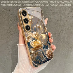 Elegant Gold Butterfly Rose Pattern Phone Case with Protective Glass Cover - Galaxy Note20 Ultra (FSXSMJBL26730SM23)
