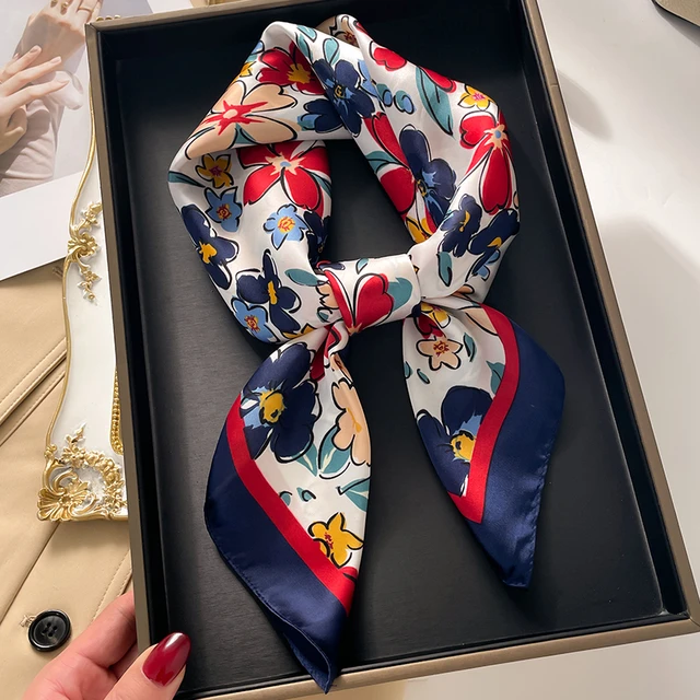 Women Silk Square Scarf Design Print Hairbands Foulard Female