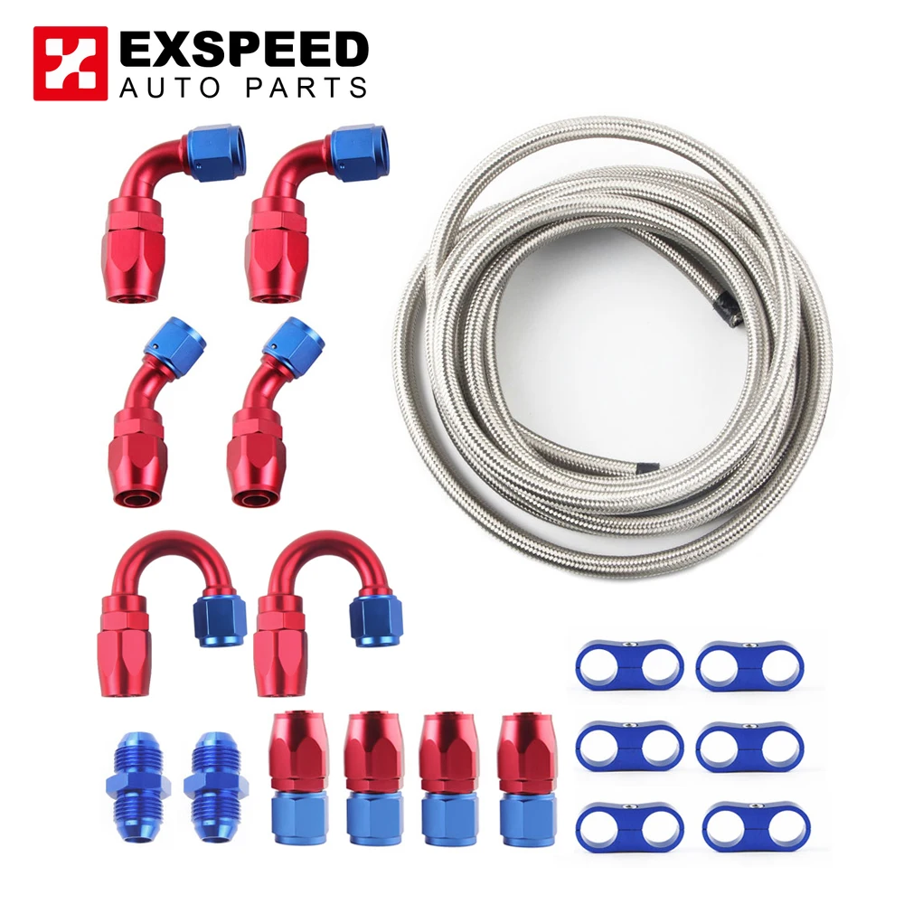 

20FT 6AN Black Nylon And Stainless Steel Braided Fuel Oil Hose Fuel Line 10pcs 6AN Hose Fitting Kit 6pcs6AN Hose Separator Clamp