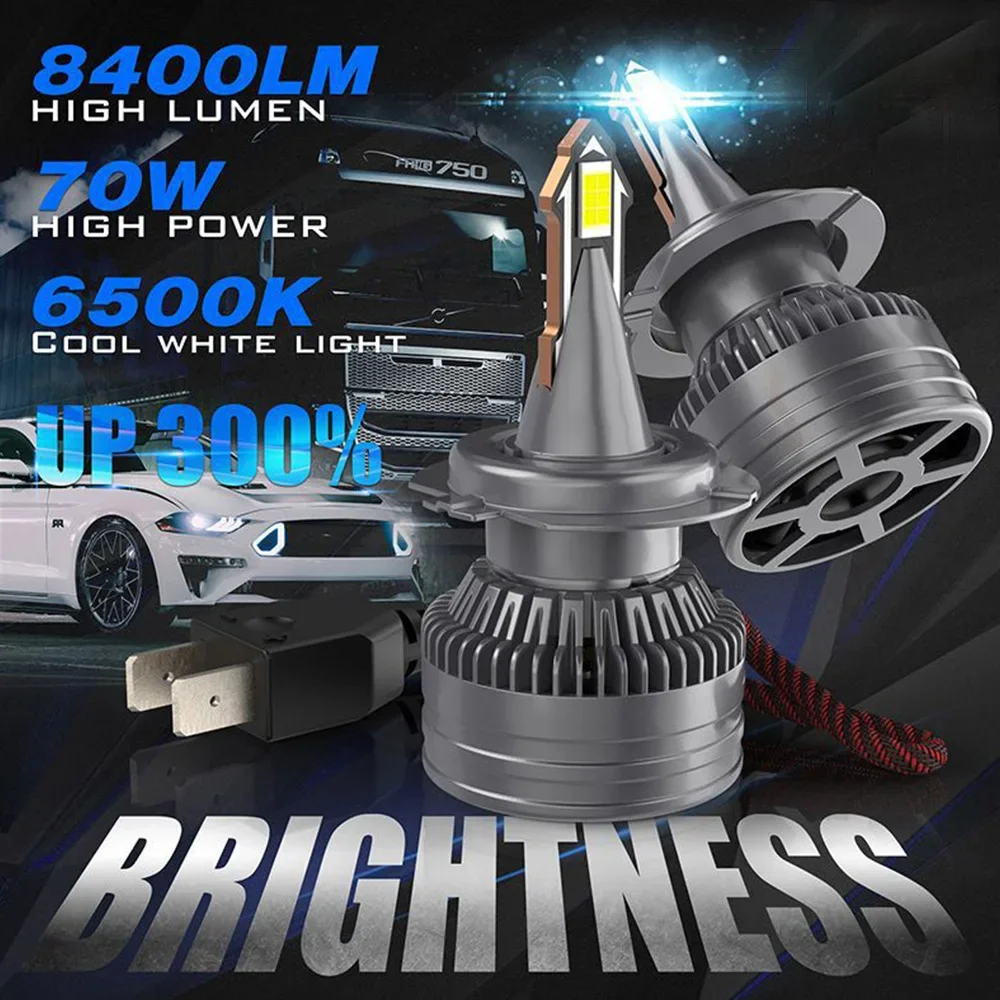 

Upgraded LED Headlight Bulbs 300% Brightness 12V 70W 6500K 360° Adjustment Bracket H1 H7 9005 9006 9012 HB3 HB4 Hir2 Compatible