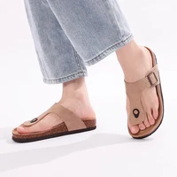 Gacimy Women Cork Sandals Fashion Summer Cork Footbed Flip Flops New Leather Flat Mules With Arch Support Outdoor Beach Slippers - Image 6