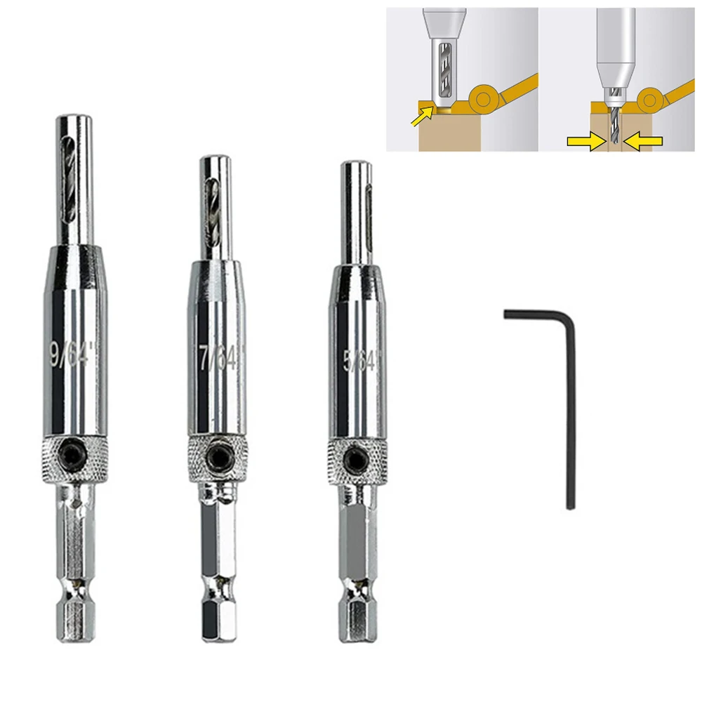 

3pcs Self Centering Hinge Drill Bits Door Window Cabinet Cupboard Hinge Drilling Holes Cutter Woodworking Center Drill Bits