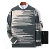 New Autumn Winter Thick Warm Cashmere Sweater Men's Round Neck Knitted Pullover 100% Merino Wool Contrasting Menswear 1