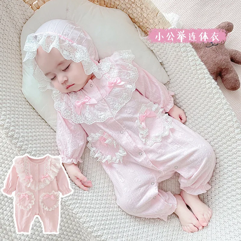 

New cotton baby long-sleeved jumpsuit baby girl Lolita windbreaker climbing suit 3m-18m