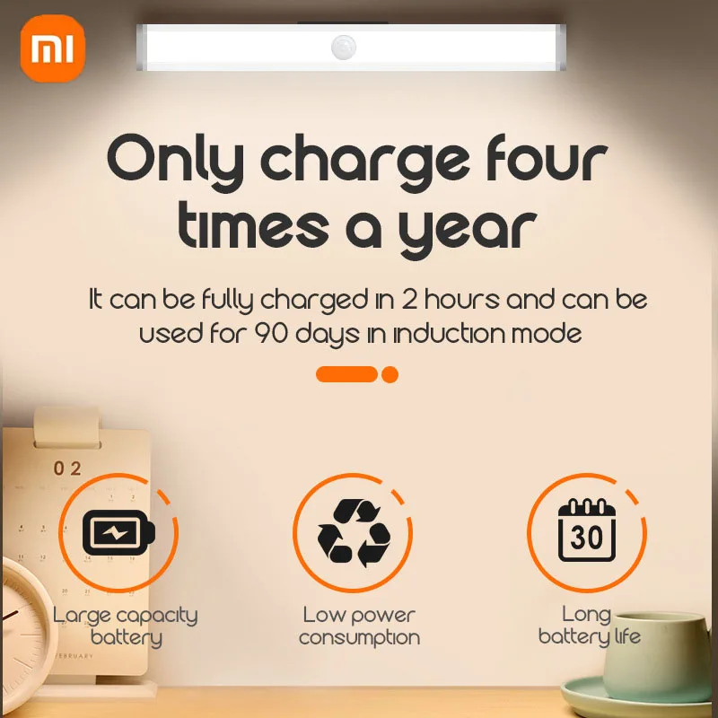 

Ночник Xiaomi с датчиком движения, светодиодный вращающийся светильник с зарядкой от Usb для комнаты, прикроватного столика, кухни, кабинета, настольная лампа