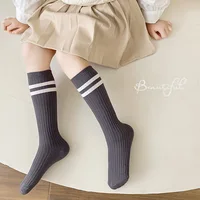 Autumn Warm Children Length Knee Socks Pure Cotton Black White Striped Boys Girls  College Style Sports Socks For 1-12 Years 3