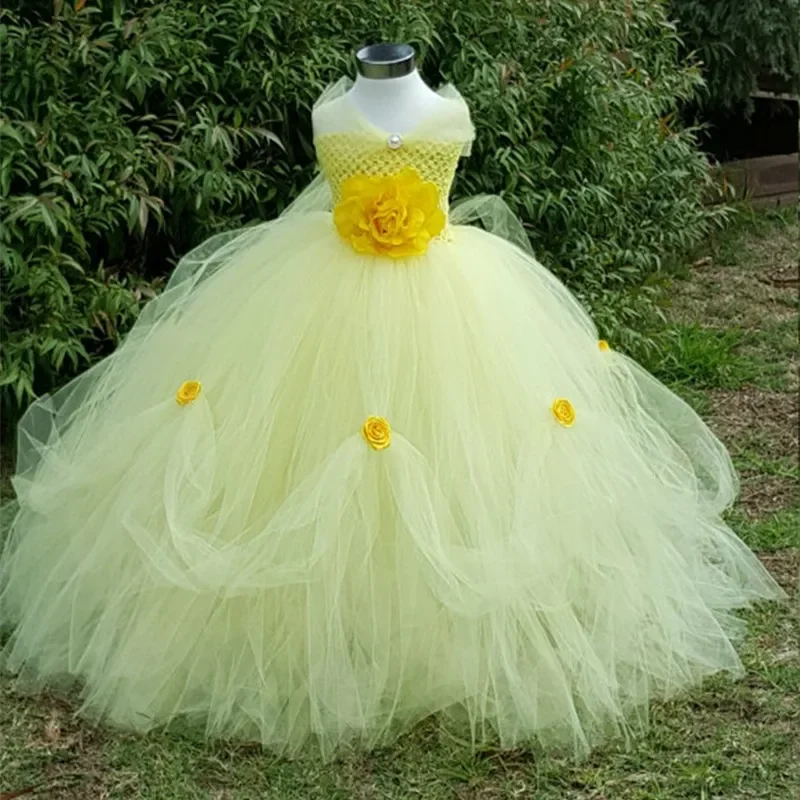 Belle Princess Girls Dress Yellow Flower Girl Tutu Dress Canary