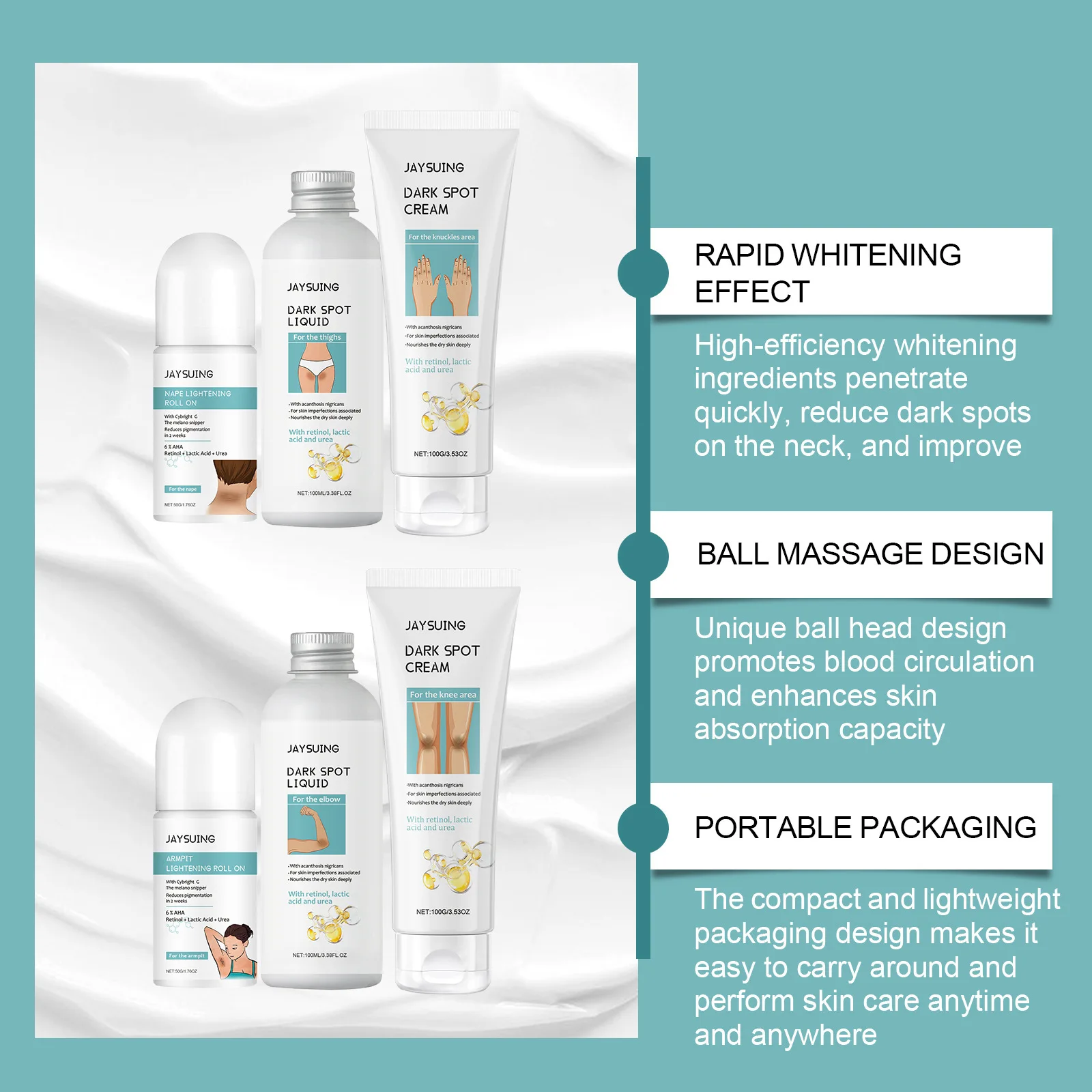 Body Lightening Lotion for Dark Skin Remove Melanin Armpit Joint Neck Bleaching Intimate Area Knee Brighten Smooth Skin Care Set 6
