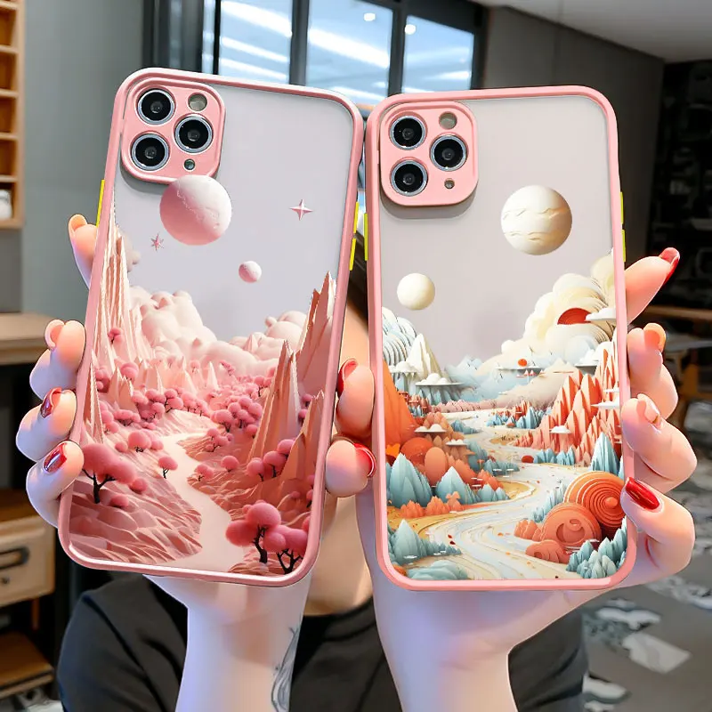 Creative Mountains Landscape Pink Shockproof Phone Case Cover