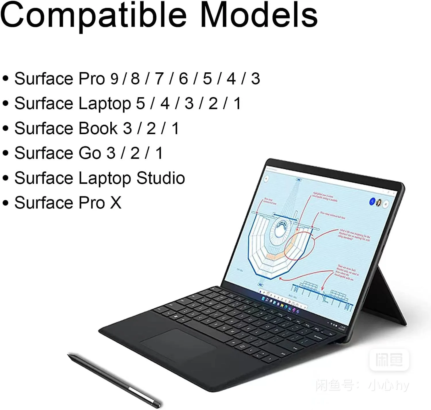 Suitable for Microsoft Surface Pen Pro9/8/7/4/5/6 Touch Pen Surface Go3/2 Laptop5 Studio Tilt Pressure Sensing Surfacepen Book C