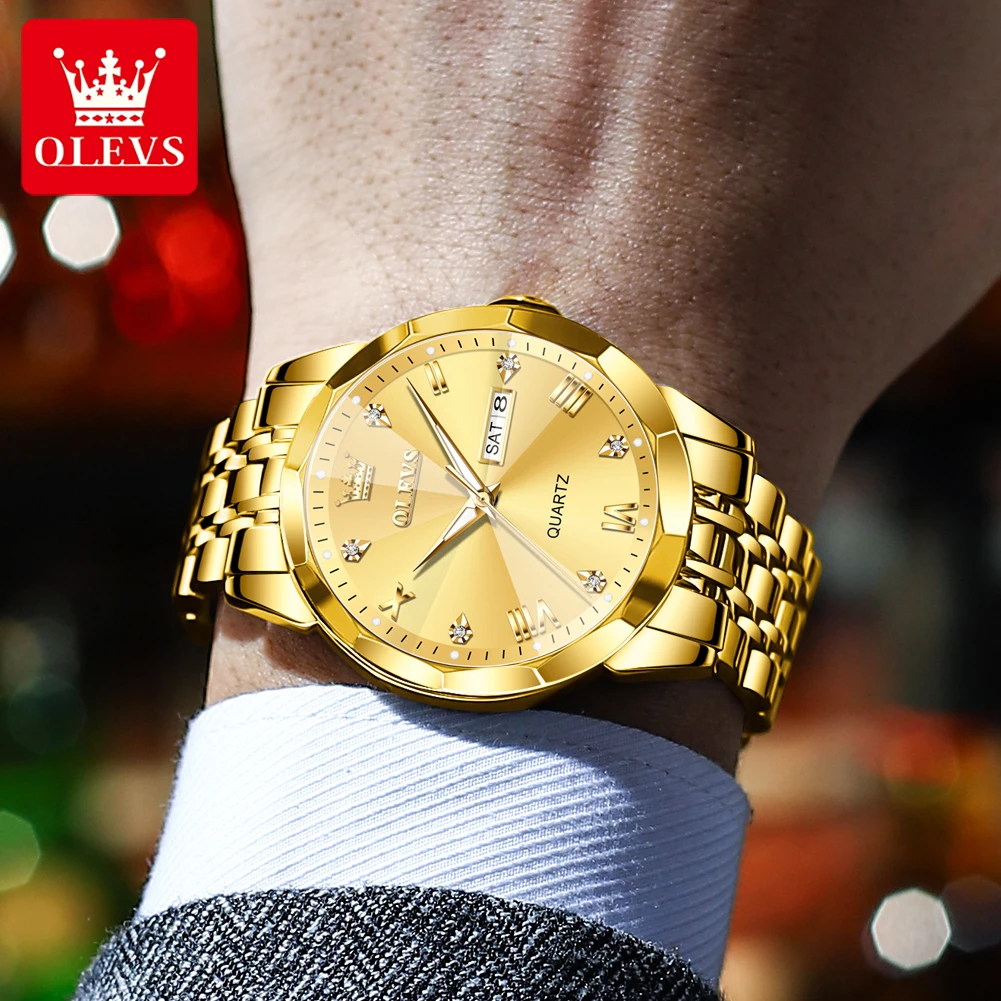 OLEVS New Fashion Gold Watches Men's Stainless Steel Top Brand Luxury Waterproof Men Quartz Wristwatches Relogio Masculino