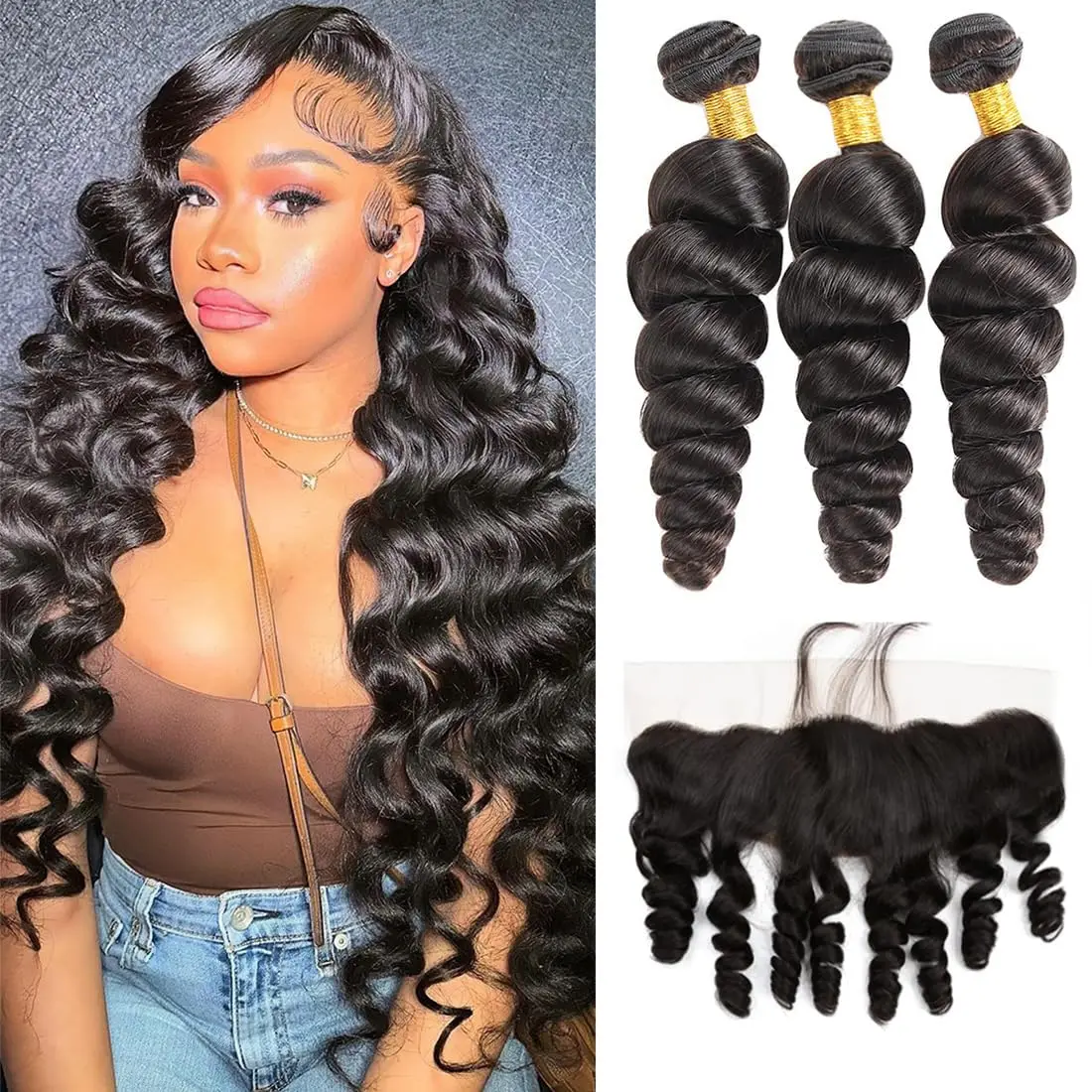 

Loose Wave Bundles With Frontal 13x4 Free Part Lace Frontal 100% Unprocessed Virgin Human Hair Ear to Ear Lace Frontal