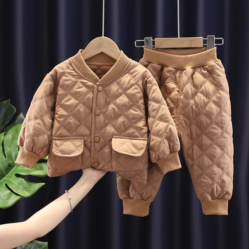 New Winter Children Keep Warm Clothes autumn Kids Boys Girls Thicken Cotton Jacket Pants 2Pcs/sets Baby Infant Casual Tracksuits
