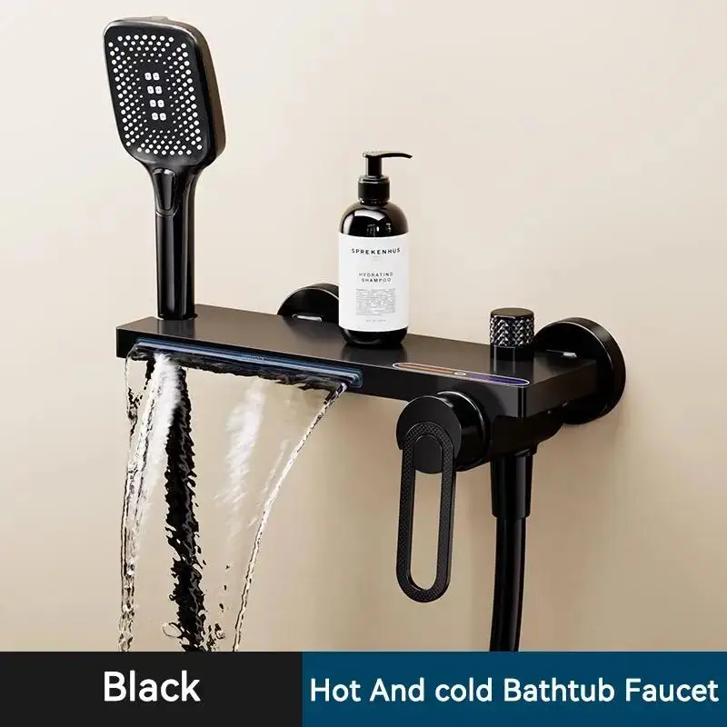 อ่างอาบน้ําฝักบัวก๊อกน้ําเดี่ยวจับ Spout Mixer แตะ Hand Shower Wall Mount แพลตฟอร์ม Bath Mixer ก๊อกน้ําร้อนและเย็น 1