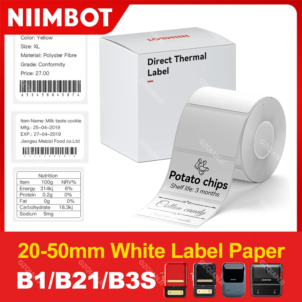 Niimbot Label Printer White Paper Sticker B1 B21 B203 Label Maker Tape 30X20Mm 50X80Mm Bigger Size B3S for Mini Mobile Labeller