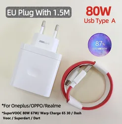 Enhanced Product Title: High - Speed 80W Charger Adapter with Type C SuperVooC Fast Charging Technology - 80W EU With 1.5m